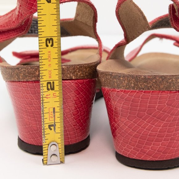 Vionic Natasa Sandals Patent Leather Snakeskin Wedge Open Toe Comfy Red Size 7 - Picture 4 of 9